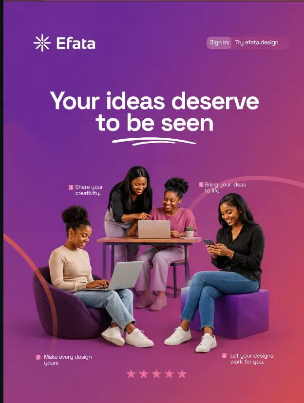 A saved Efata promotional reference with a purple background, type samples, and a quiz prompt.