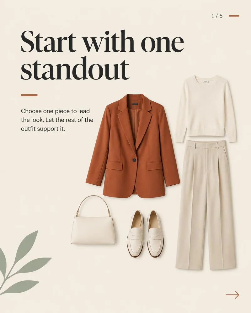Opening slide from a planned fashion carousel featuring a single statement piece.