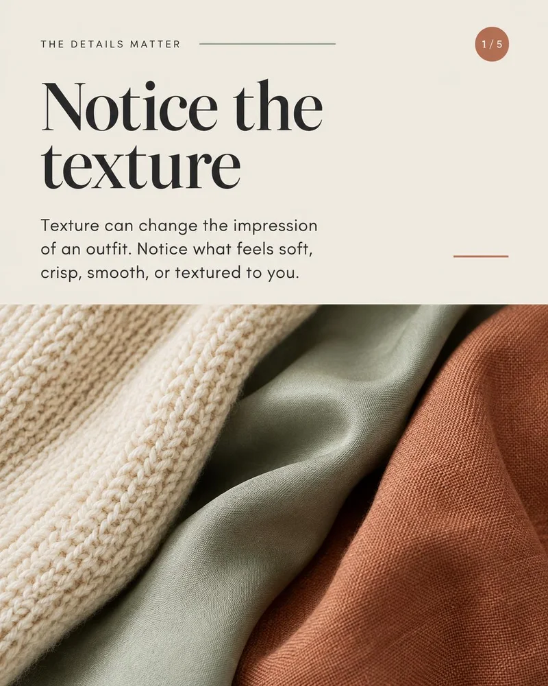 A later slide from a fashion carousel showing details of an outfit.