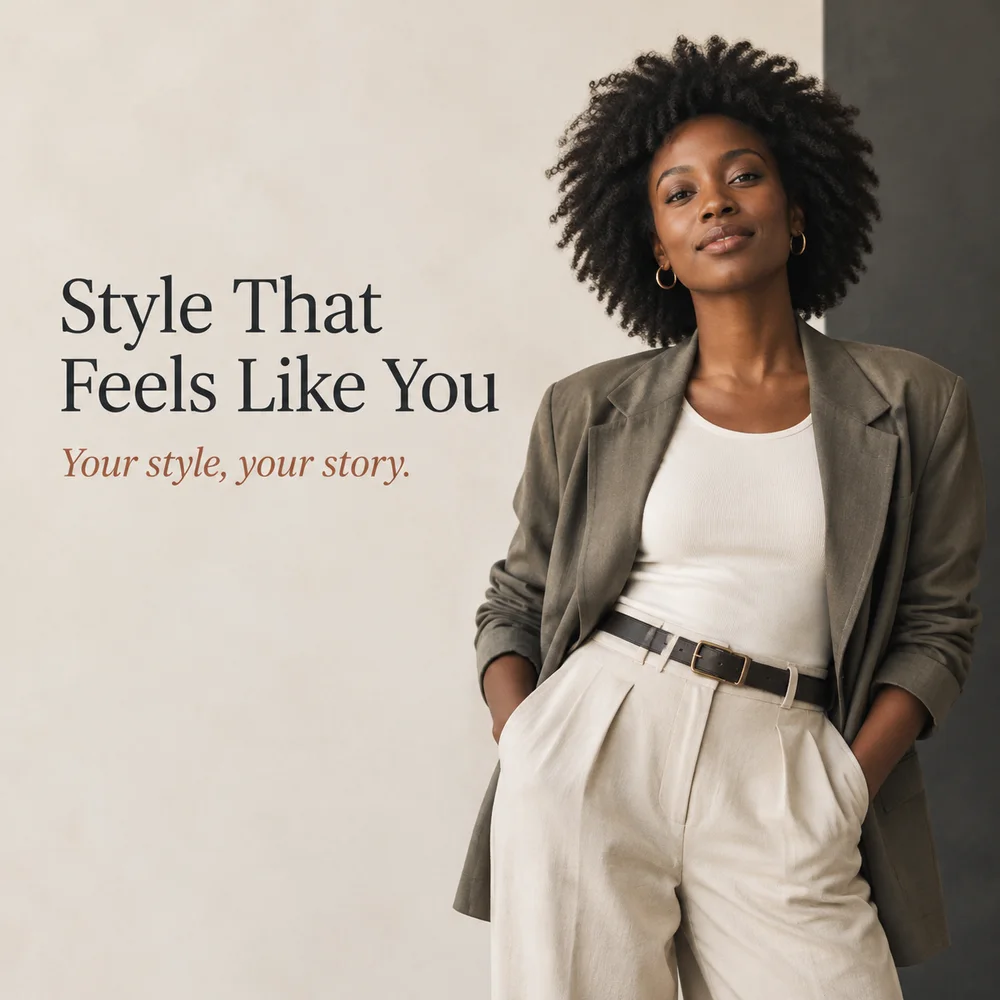 A social media post from a fashion content plan, with editorial typography and a portrait for a fashion brand.