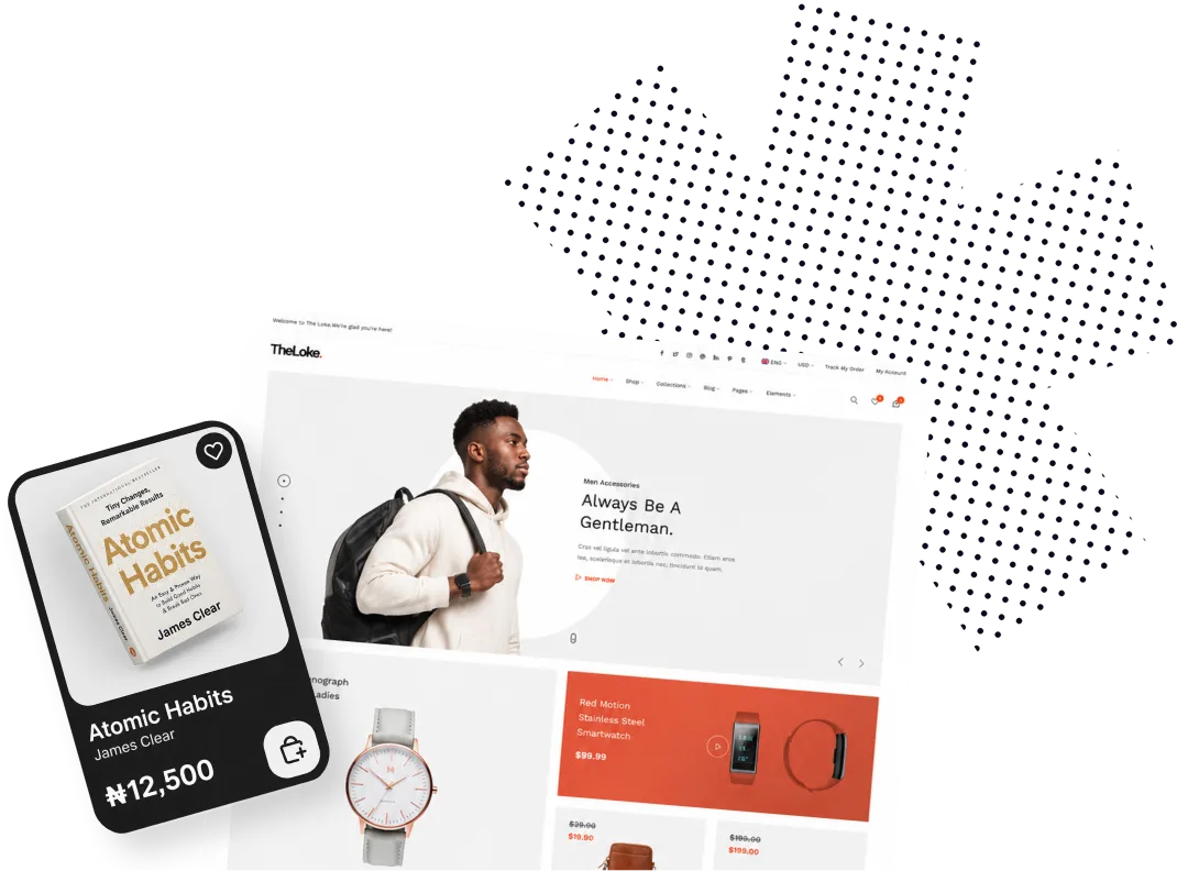 A storefront and product card composition made for the Deeployed shop builder.